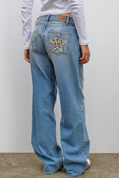 Vintage Leopard Star Patch Jeans