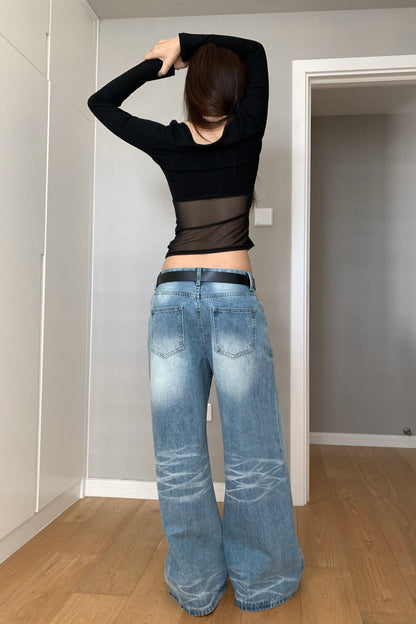 Loose Fit Creased Denim Jeans