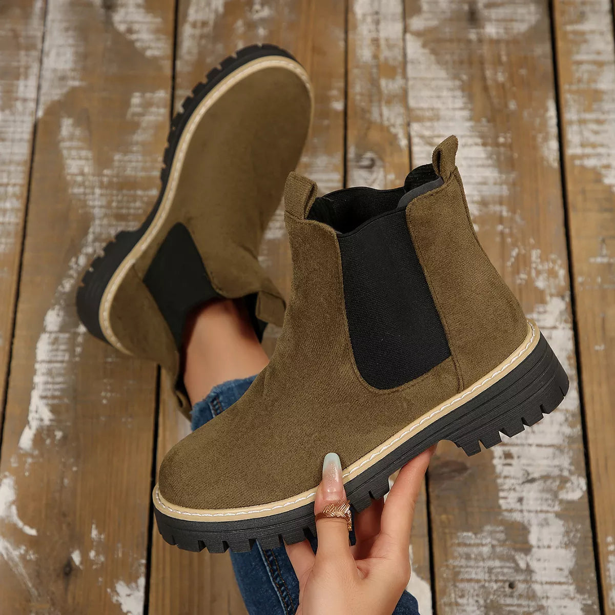 Botines Mujer Tacón Ancho Bloque Punta Redonda - Botas Tobilleras Cómodas Otoño Invierno