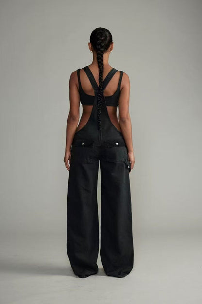 Low Rise Wide Leg Overall Jeans