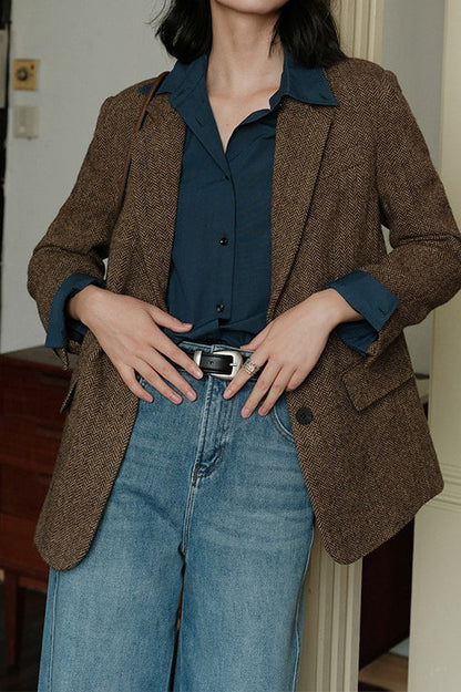 Herringbone Wool Blend Blazer