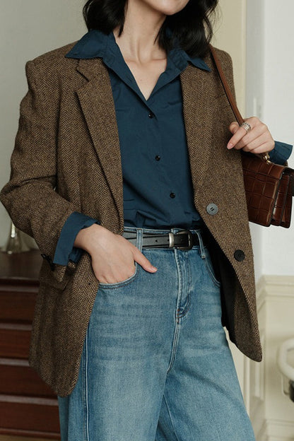 Herringbone Wool Blend Blazer