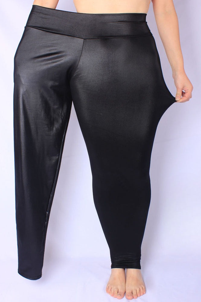 Plus Size Faux Leather High-Rise Stretch Leggings