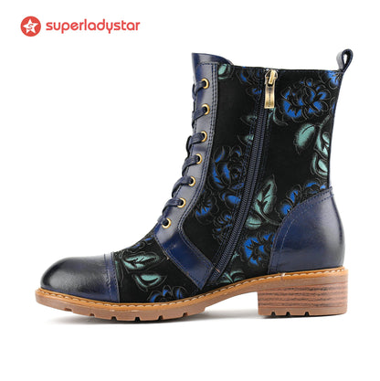 Timeless Grace Floral Lace-Up Flat Ankle Boots