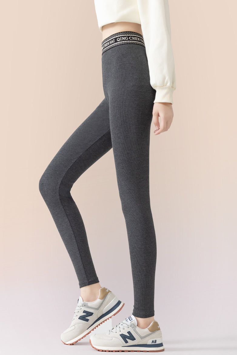 Ribbed Cotton Fleece Lined Slim Fit Ankle Length Leggings