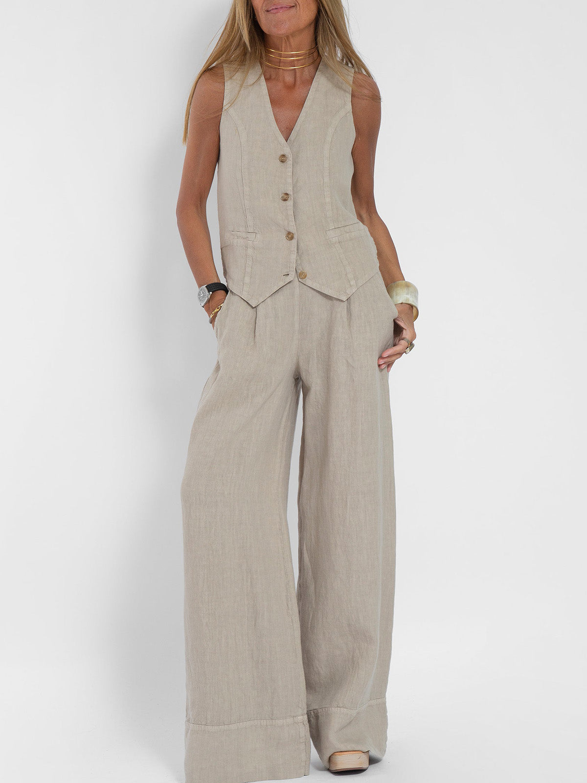 Aira – Elegant two-piece set with vest and wide-leg pants