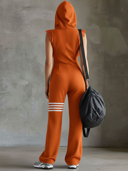 Evira - Retro Sports Jumpsuit with Hood and Stripes