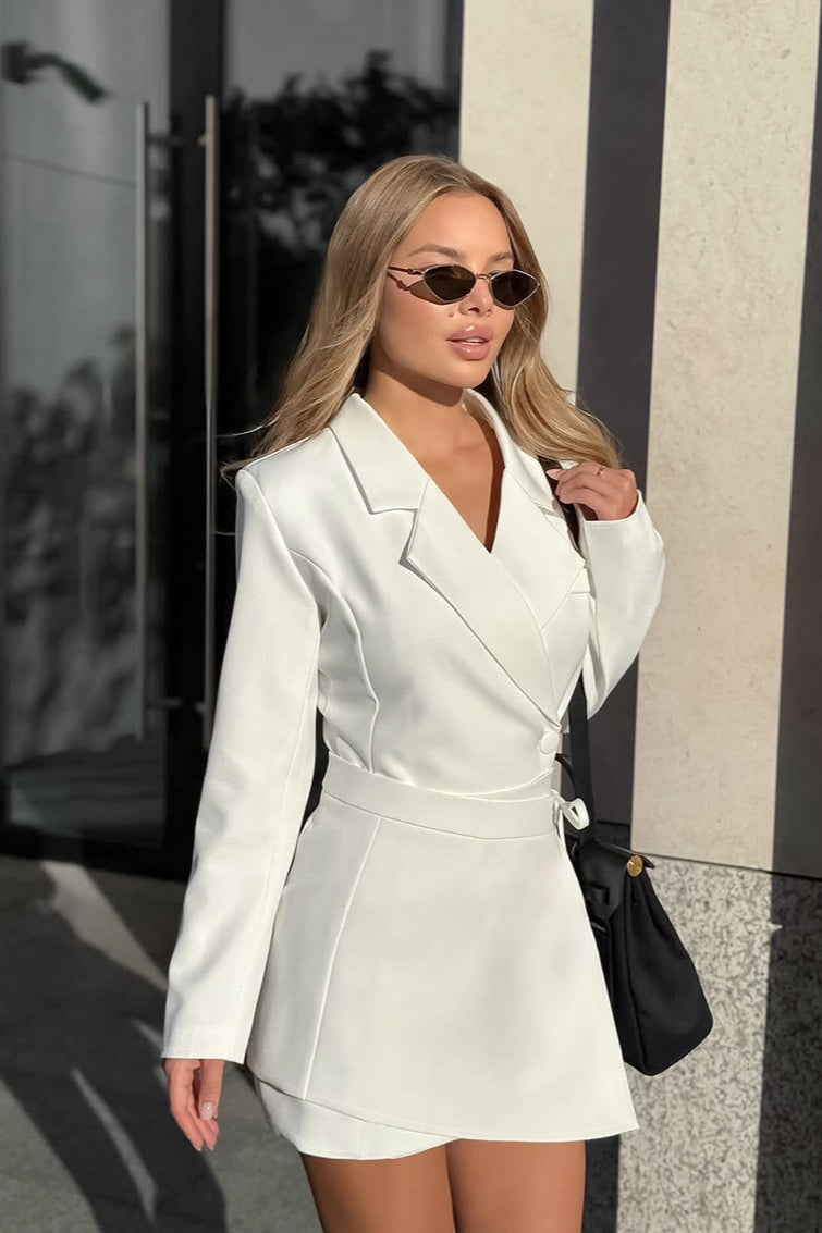 Elegant Fitted Waist Tie Bow Detail Blazer