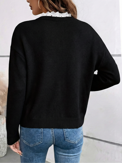 Celine | Lace-Collar Sweater, Cashmere-Soft Knit