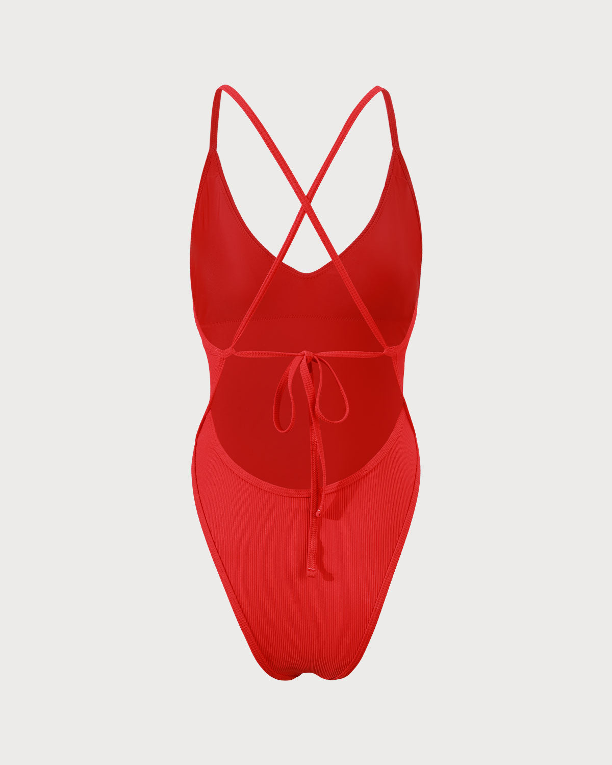 Red Cross-Back Swimsuit with Stripes