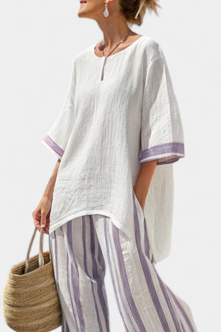Allegra — Comfortable T-Shirt and Striped Bamboo Pants