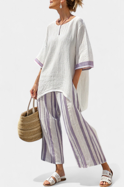 Allegra — Comfortable T-Shirt and Striped Bamboo Pants