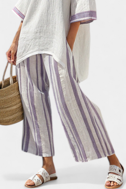 Allegra — Comfortable T-Shirt and Striped Bamboo Pants