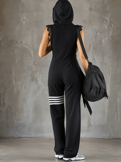 Evira - Retro Sports Jumpsuit with Hood and Stripes