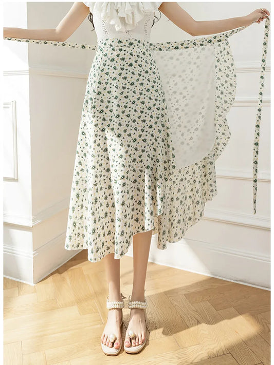 Flower Print A-Line Bohemia Vintage Skirt Summer Spring