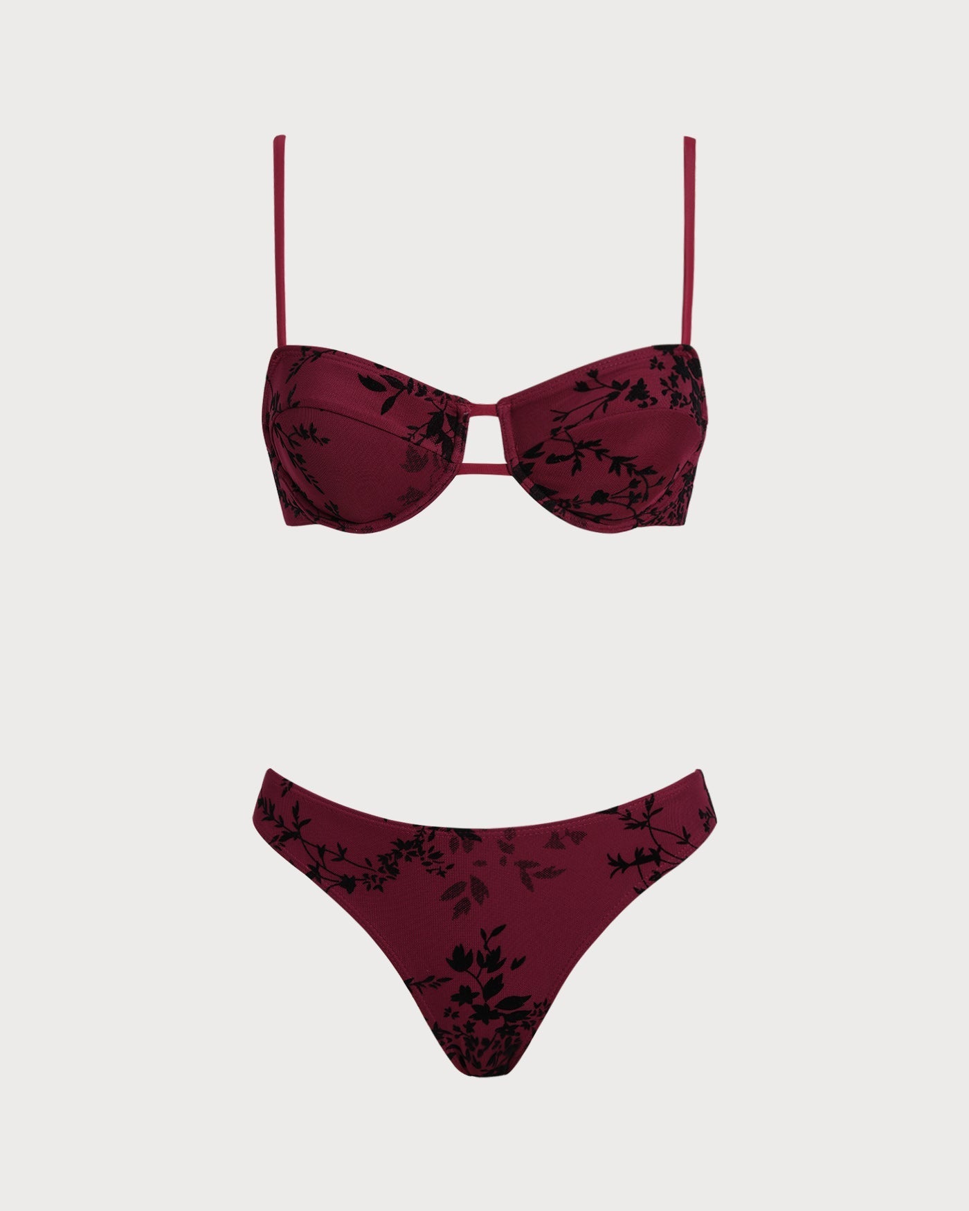 Red Floral Bikini Set with Underwire