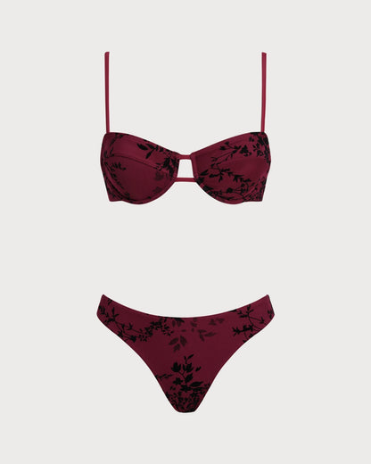 Red Floral Bikini Set with Underwire