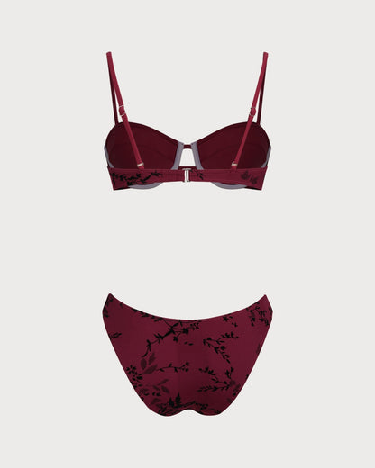 Red Floral Bikini Set with Underwire