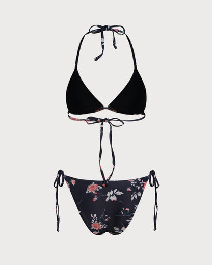 Black Floral Triangle Bikini Set