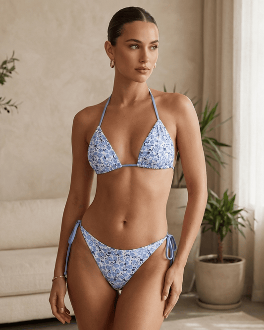 Floral Blue Triangle Bikini Set