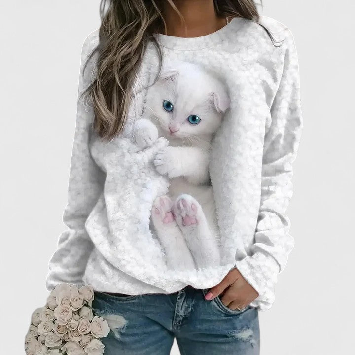 MAE – COZY KITTEN PRINT SWEATER