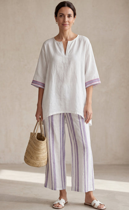 Allegra — Comfortable T-Shirt and Striped Bamboo Pants