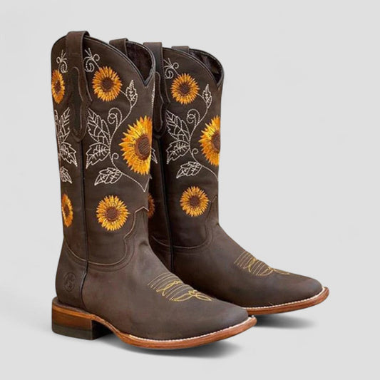 High Cowboy Boots with Floral Embroidery for Women