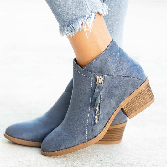 Suede Ankle Boots with Wooden Heel for Women