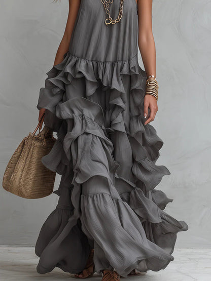 Selene | Layered Ruffle Halter Maxi