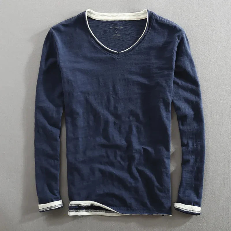 JAMES – LAYERED LONG SLEEVE V-NECK TEE