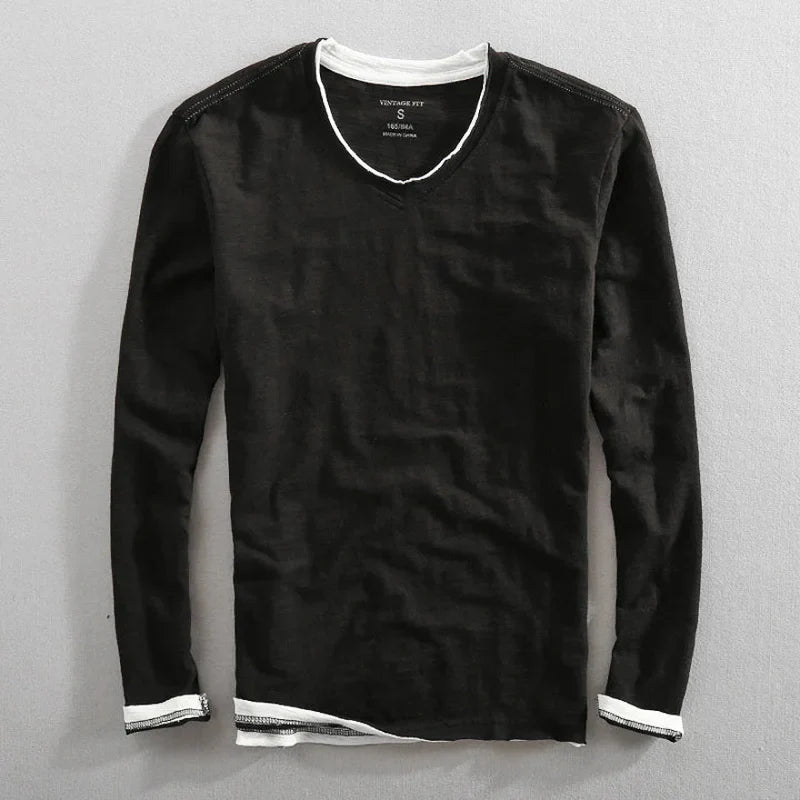 JAMES – LAYERED LONG SLEEVE V-NECK TEE