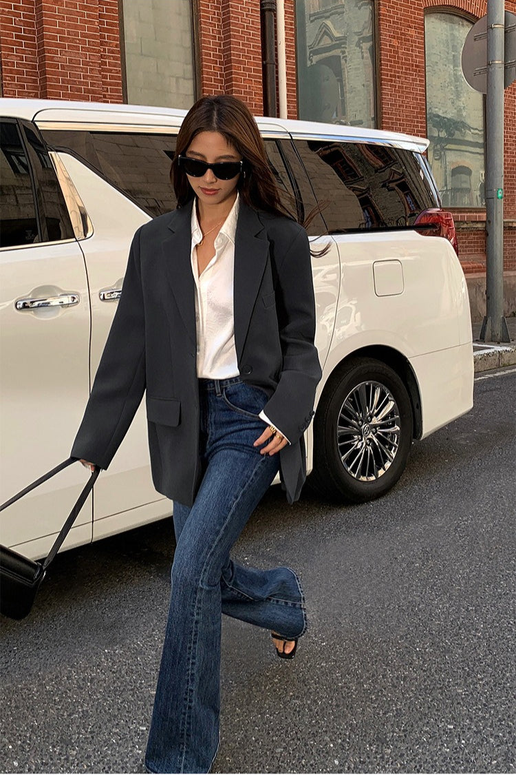 Black Slouchy Retro Style Blazer