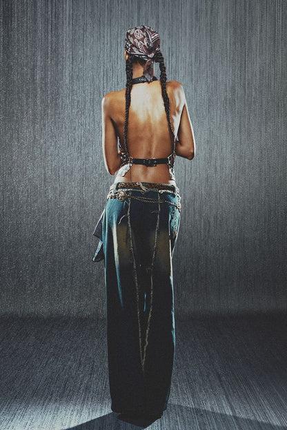 Low Rise Frayed Hem Straight Leg Jeans
