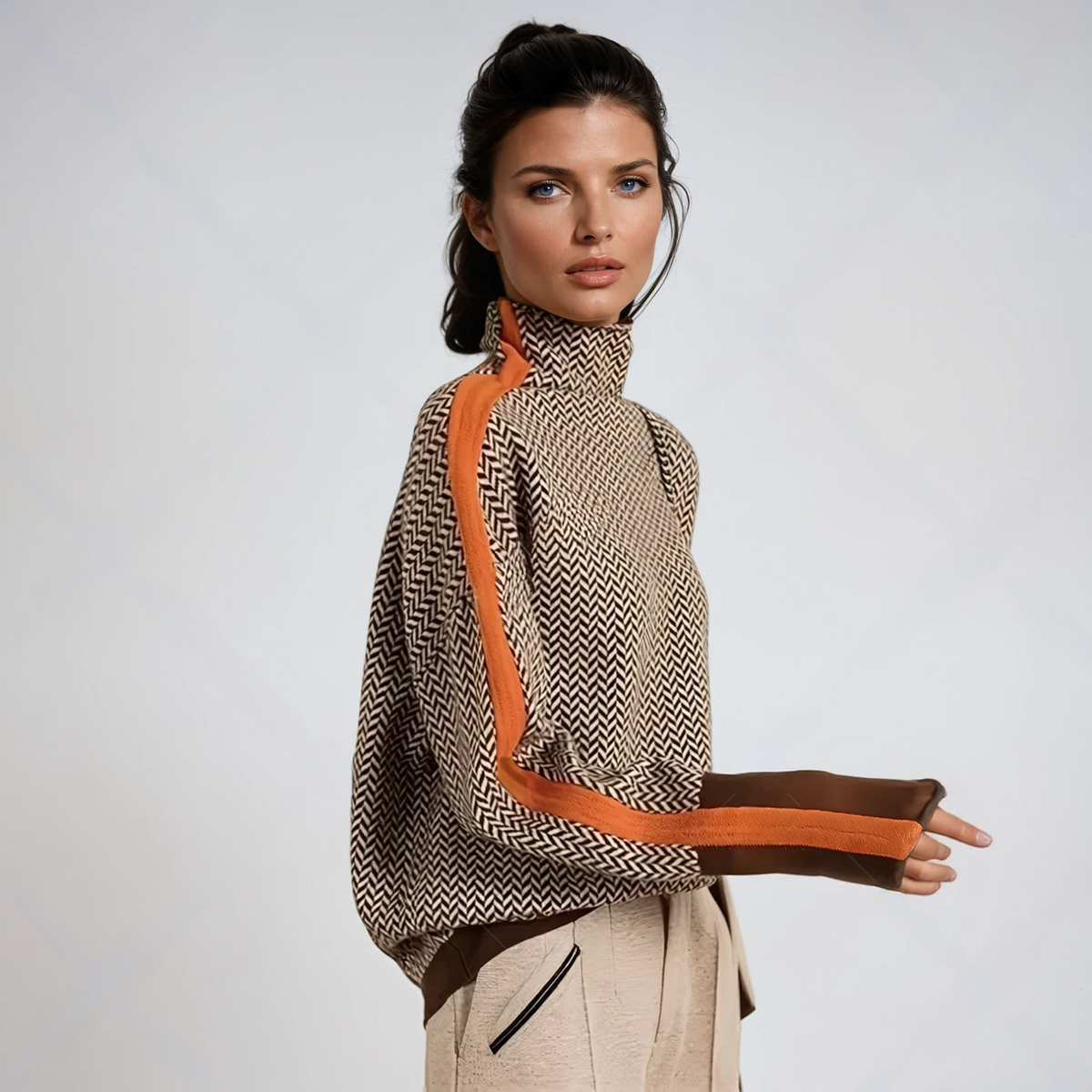 MILA – CHIC HIGH-NECK PATTERNED SWEATER