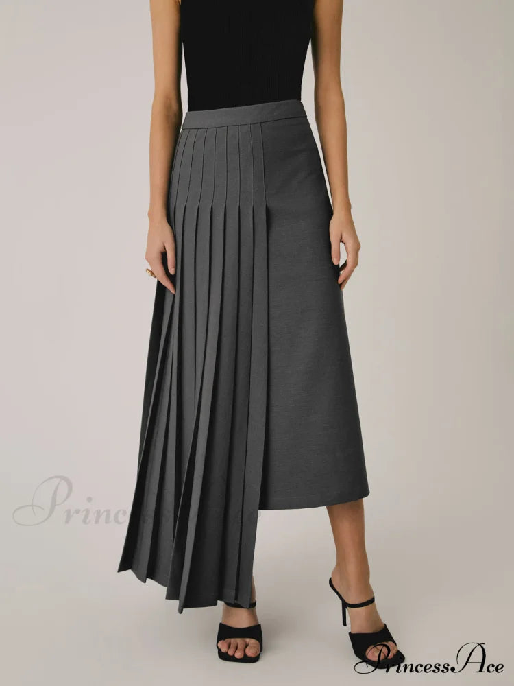 Asymmetric Pleated Graceful Maxi Skirt