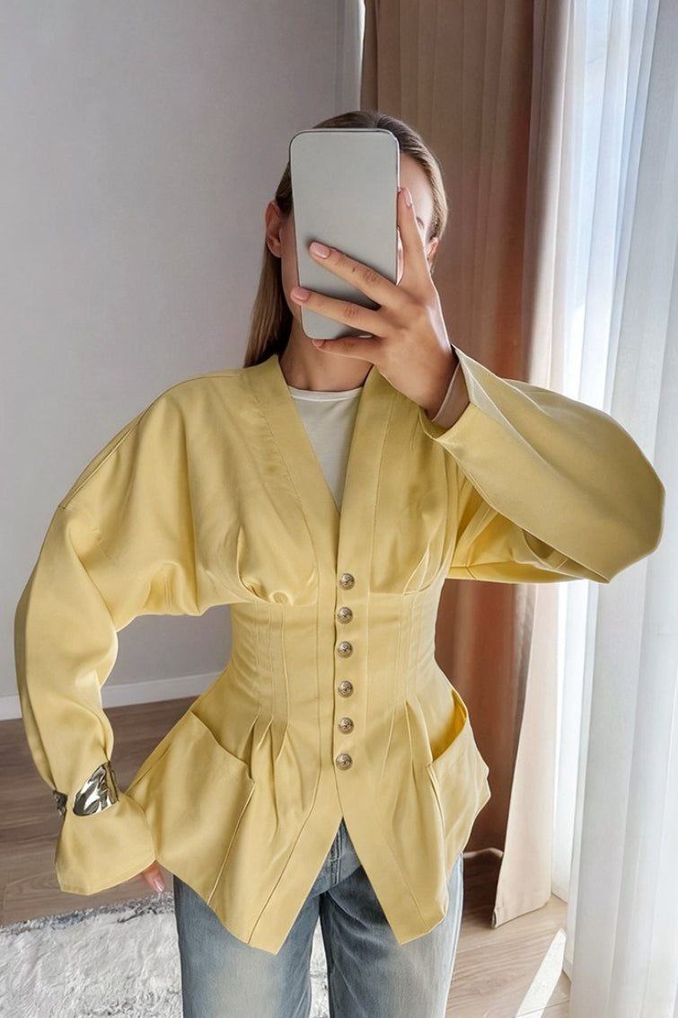 Chanel-inspired Pleated Slim Vintage Waist Blazer