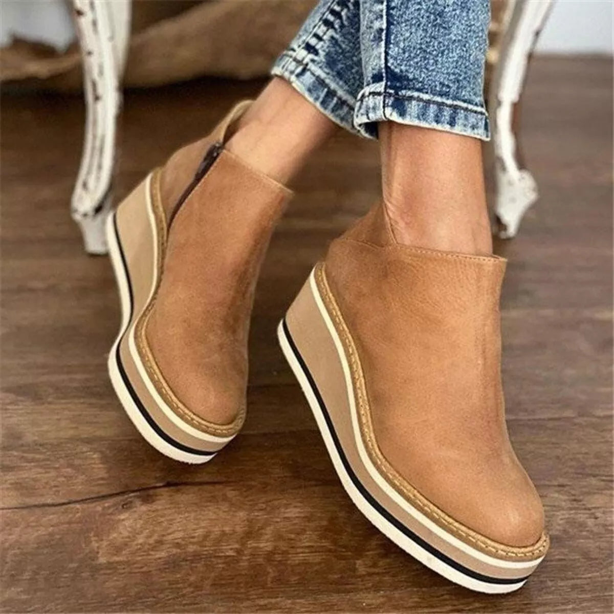 Botines Mujer Cuña  Botas Tobilleras Plataforma Cómodas Otoño Invierno