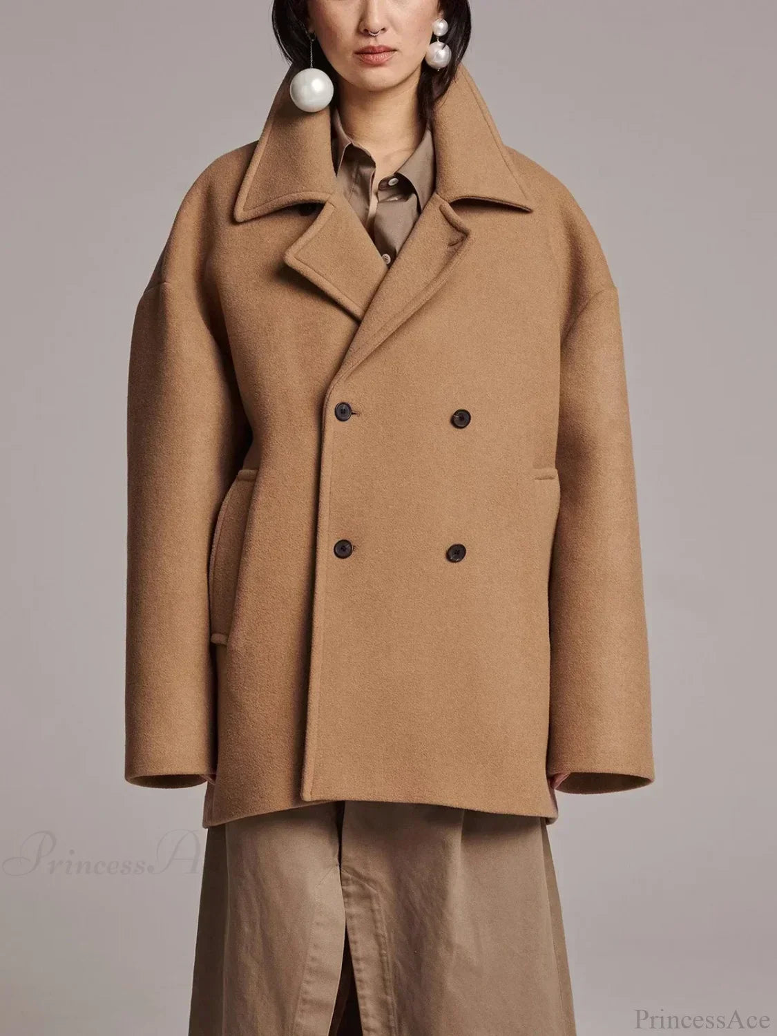 Black Lapel Slim Single-Breasted Overcoat