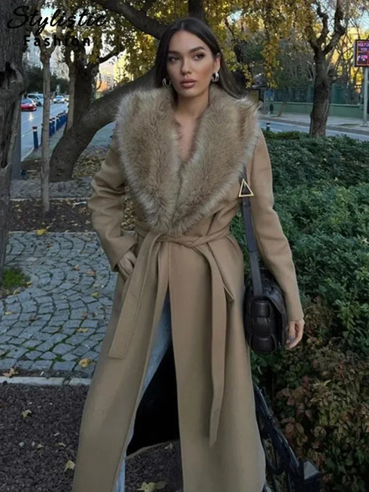 Brown Fluffy Faux Fur Casual Overcoat