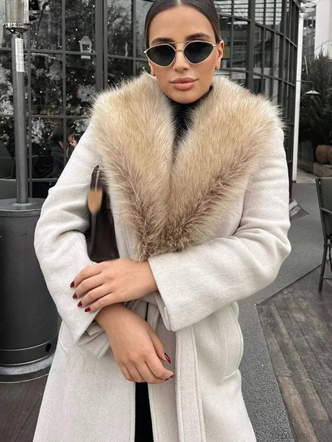 Brown Fluffy Faux Fur Casual Overcoat