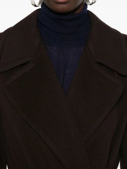 Brown Woolen Lapel Slim Overcoat