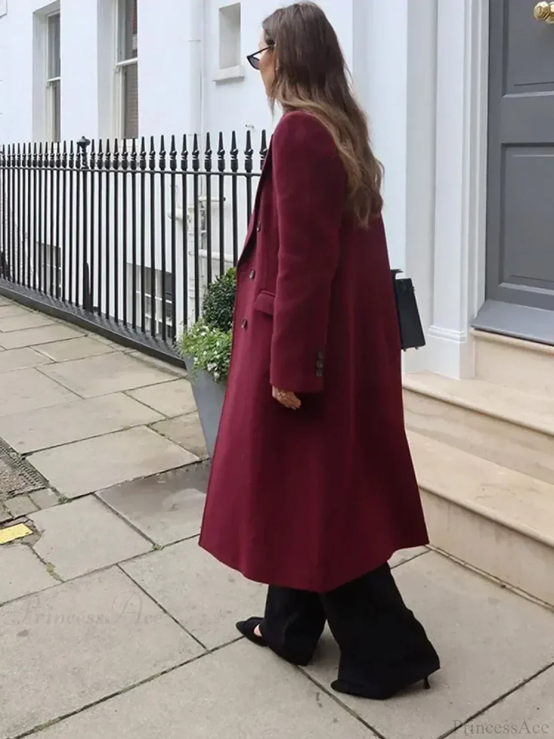 Burgundy Lapel Woolen Double-Breasted Overcoat
