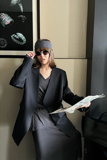 Oversized Black Casual Blazer