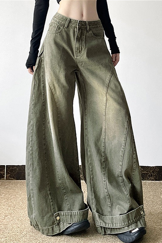 Distressed Bell Bottom Denim Jeans