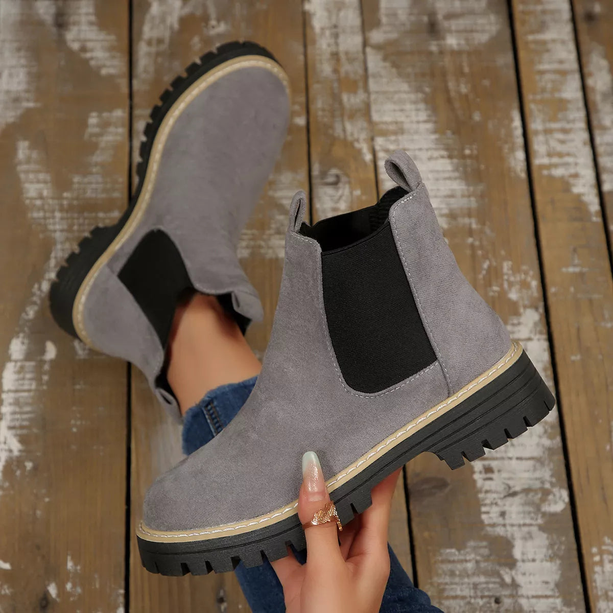 Botines Mujer Tacón Ancho Bloque Punta Redonda - Botas Tobilleras Cómodas Otoño Invierno