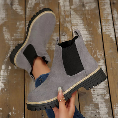 Botines Mujer Tacón Ancho Bloque Punta Redonda - Botas Tobilleras Cómodas Otoño Invierno