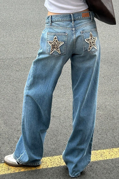 Vintage Leopard Star Patch Jeans