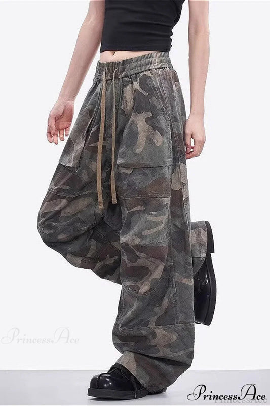 Camo High Waist Wide Leg Cargo Pants