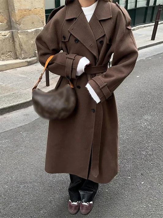 Casual Turn-Down Collar Double-Breasted Overcoat
