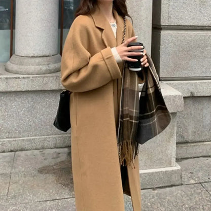 Casual Woolen Notch Collar Spring Overcoat